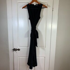 GAP Black Sleeveless Wrap Dress Tie Waist Midi V Neck Women's‎ XS